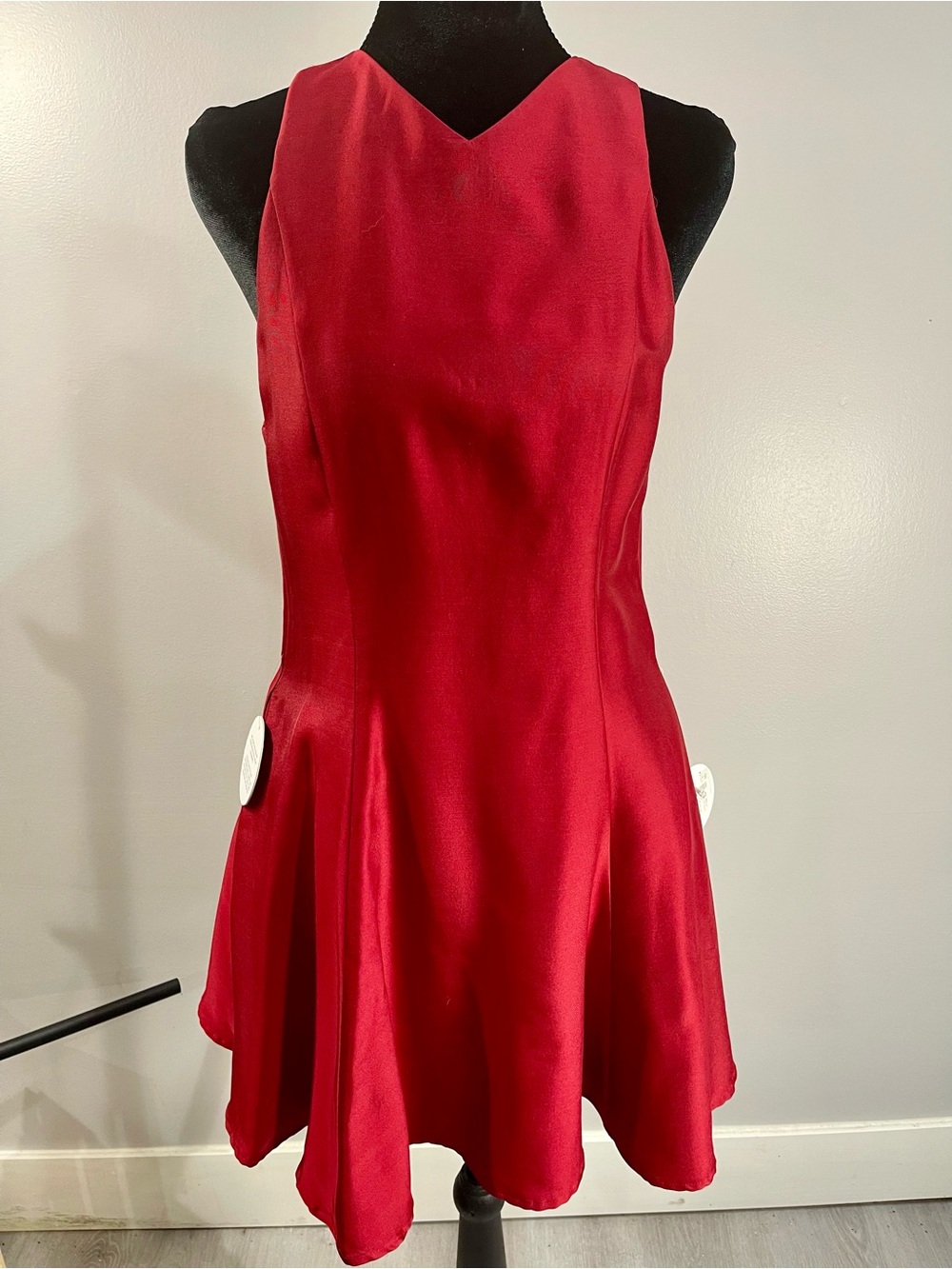 STAUD Red V-Neck Wool Silk Blend A-Line Mini Dress Sz.8 NWT